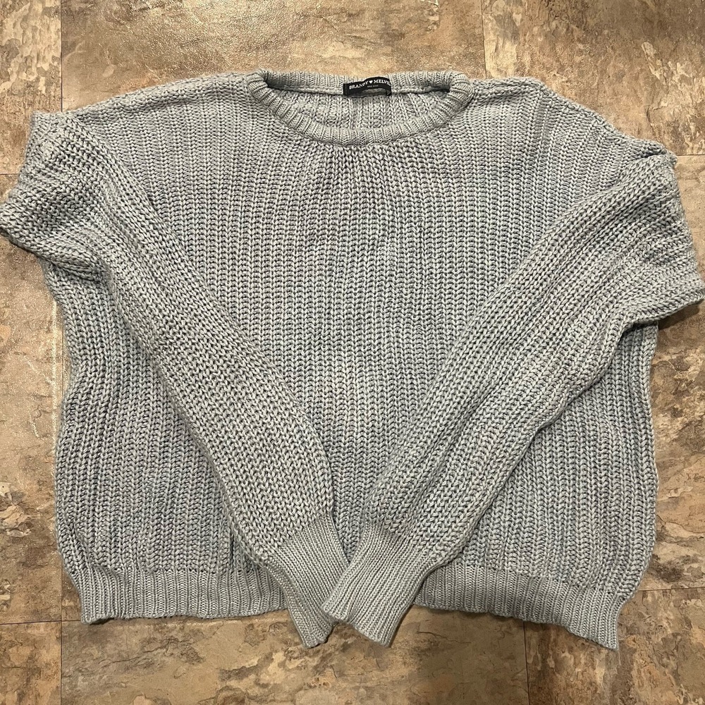 Brandy Melville OS Relaxed Fit Knit Sweater Powder Blue Soft Cozy Pullover